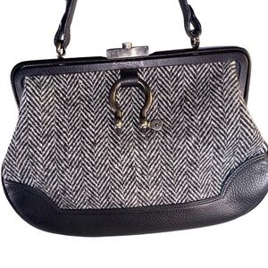 Burberry London Black & White Tweed Tote w/ Leather Trim